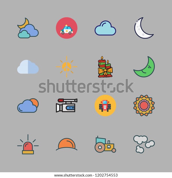 scene icon set. vector set about cloud, sun, candle\
and sunset icons set.