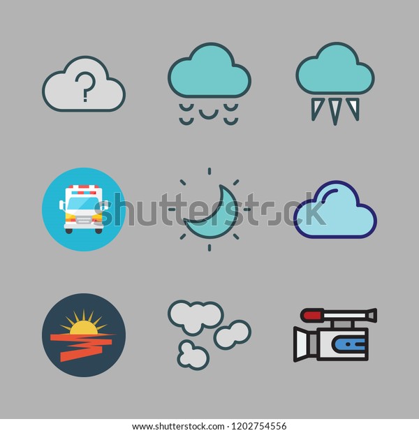 scene icon set. vector set about moon, video
camera, cloudy and cloud icons
set.