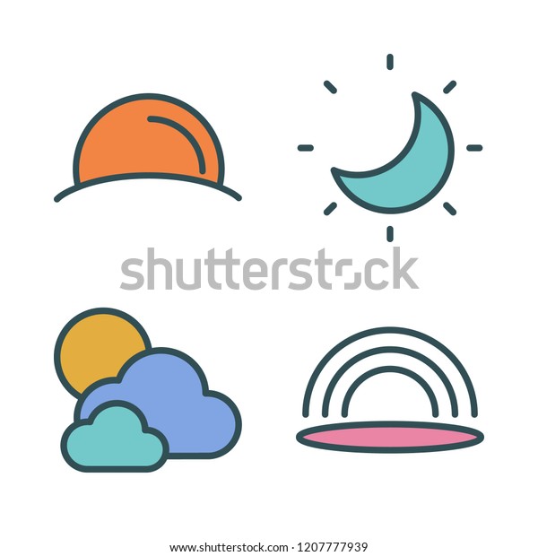 scene icon set. vector set about cloudy, sunset,\
moon and rainbow icons\
set.