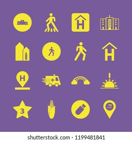 scene icon. scene vector icons set hotel sign, hotel location, ambulance car and beach location