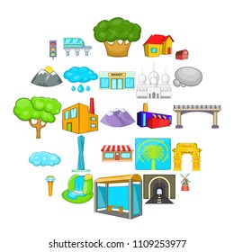 Scene icons set. Cartoon set of 25 scene vector icons for web isolated on white background