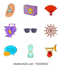 Scene icons set. Cartoon set of 9 scene vector icons for web isolated on white background
