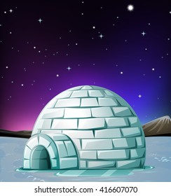 Scene with igloo at night illustration