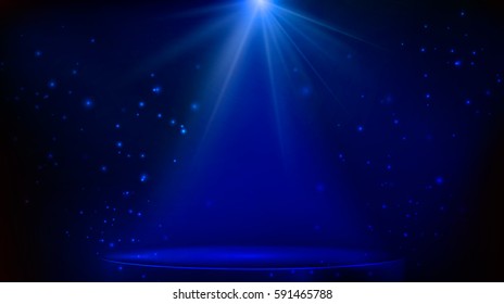 Scene illuminated by a spotlight. magical stage in blue and dark colors. vector illustration