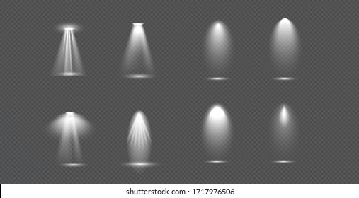 Scene illumination big collection, concert lighting, stage spotlights. Spot lighting of the stage. Transparent Special effect for your design