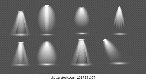 Scene illumination big collection, concert lighting, stage spotlights. Spot lighting of the stage. Transparent Special effect for your design