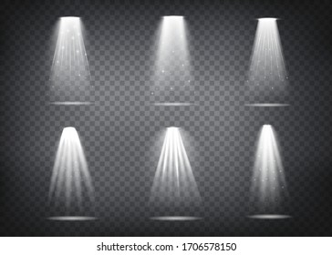 Scene illumination big collection, transparent effects. Bright lighting with spotlights. Vector Illustration