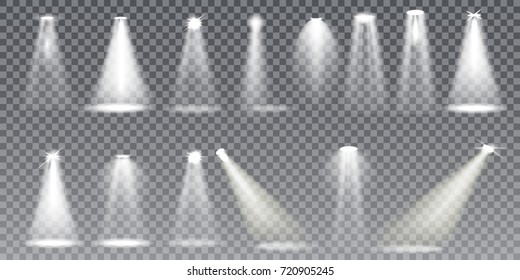 Scene illumination big collection, transparent effects. Bright lighting with spotlights. Vector Illustration