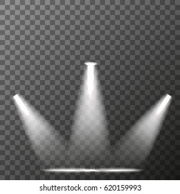 Scene illumination, Bright lighting with spotlights on transparent background. vector illustration