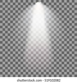 Scene illumination. Cold light effect. Stage illuminated spotlight on transparent background. Vector illustration.