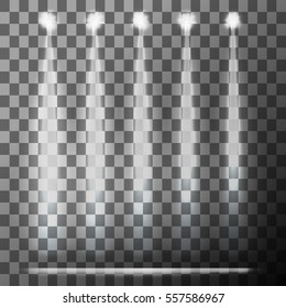 Scene illumination. Cold light effect. Stage illuminated spotlight on transparent background. Vector illustration.
