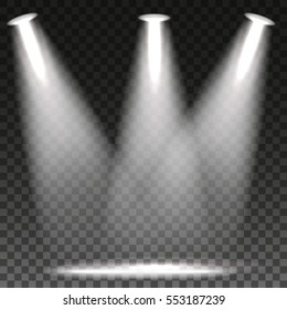 Scene illumination cold white light effect on transparent background. Vector illustration.