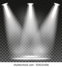 Scene illumination cold white light effect on transparent background. Vector illustration.