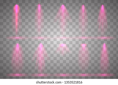 Scene illumination collection. Bright lighting with spotlights. Spot lighting of the stage.