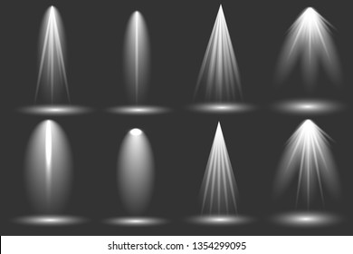 Scene illumination collection. Bright lighting with spotlights. Spot lighting of the stage,
