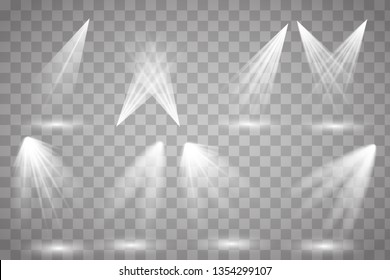 Scene illumination collection. Bright lighting with spotlights. Spot lighting of the stage,