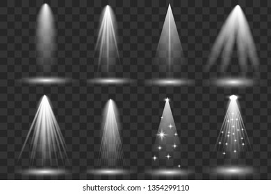 Scene illumination collection. Bright lighting with spotlights. Spot lighting of the stage,