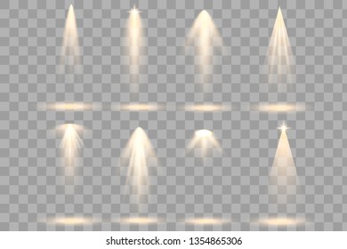 Scene illumination collection. Bright lighting with spotlights. Spot lighting of the stage.