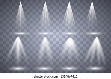 Scene illumination collection. Bright lighting with spotlights. Spot lighting of the stage,