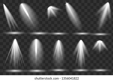 Scene illumination collection. Bright lighting with spotlights. Spot lighting of the stage,