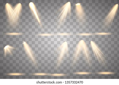 Scene illumination collection. Bright lighting with spotlights. Spot lighting of the stage - Vector illustration EPS10.