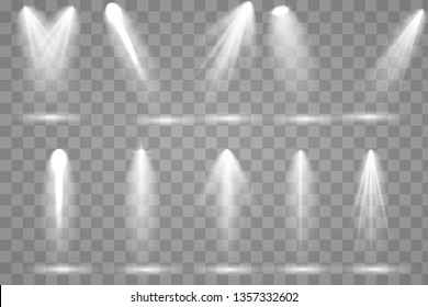 Scene illumination collection. Bright lighting with spotlights. Spot lighting of the stage,