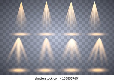 Scene illumination collection. Bright lighting with spotlights. Spot lighting of the stage.