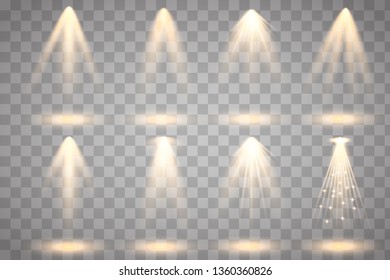 Scene illumination collection. Bright lighting with spotlights. Spot lighting of the stage.