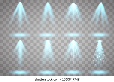 Scene illumination collection. Bright lighting with spotlights. Spot lighting of the stage.