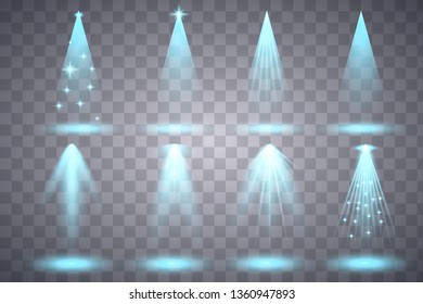 Scene illumination collection. Bright lighting with spotlights. Spot lighting of the stage.