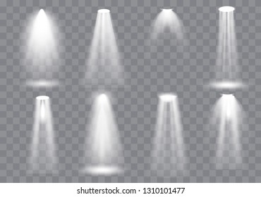 Scene illumination collection, Glowing  transparent Studio light effects. Bright lighting with spotlights. Vector Illustration