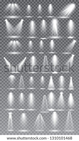 Scene illumination collection, Glowing  transparent Studio light effects. Bright lighting with spotlights. Vector Illustration