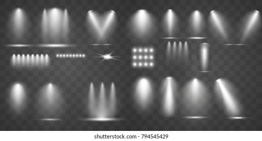 Scene illumination collection light effects on transparent background. Vector illustration.