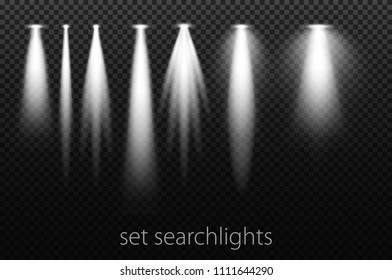 Scene illumination collection, transparent effects. Bright lighting with spotlights.