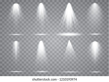 Colección de iluminación de escenas, efectos transparentes. Luces luminosas con focos.