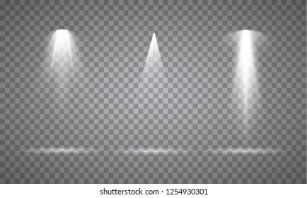 Scene illumination collection, transparent effects. Bright lighting with spotlights.