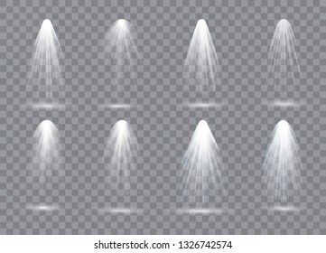 Scene illumination collection, transparent effects. Bright lighting with spotlights. Vector illustration.