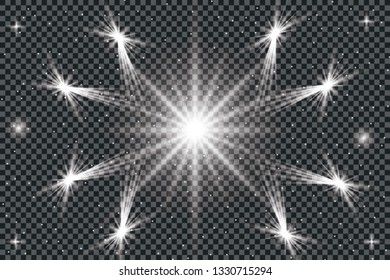 Scene illumination collection, transparent effects. Bright lighting with spotlights. 