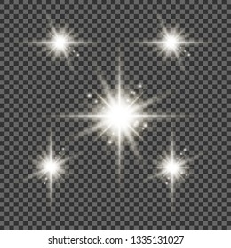 Scene illumination collection, transparent effects. Bright lighting with spotlights.