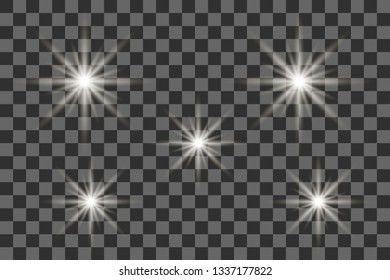 Scene illumination collection, transparent effects. Bright lighting with spotlights. 