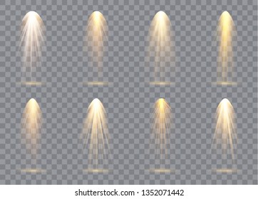 Scene illumination collection, transparent effects. Bright lighting with spotlights. Vector illustration.