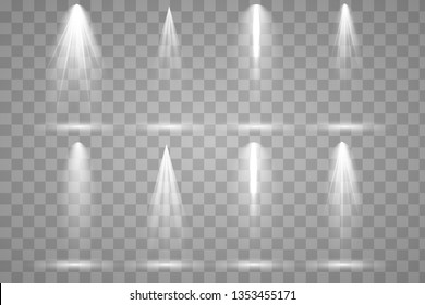 Scene illumination collection, transparent effects. Bright lighting with spotlights.