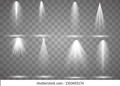 Scene illumination collection, transparent effects. Bright lighting with spotlights.