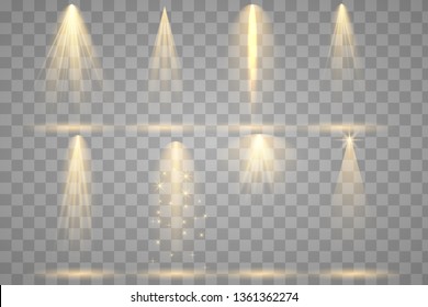 Scene illumination collection, transparent effects. Bright lighting with spotlights.
