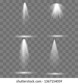 Scene illumination collection, transparent effects. Bright lighting with spotlights. Vector illustrator EPS10.