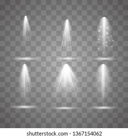 Scene illumination collection, transparent effects. Bright lighting with spotlights. Vector illustrator EPS10.
