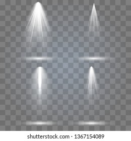 Scene illumination collection, transparent effects. Bright lighting with spotlights. Vector illustrator EPS10.