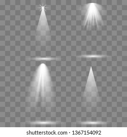 Scene illumination collection, transparent effects. Bright lighting with spotlights. Vector illustrator EPS10.