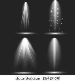 Scene illumination collection, transparent effects. Bright lighting with spotlights. Vector illustrator EPS10.