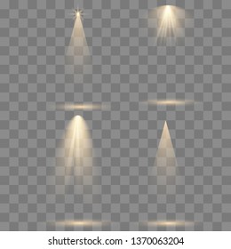 Scene illumination collection, transparent effects. Bright lighting with spotlights. Vector illustration eps10.